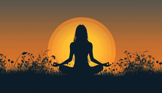 Woman meditating outdoors at sunrise representing mindful morning routine and evidence-based wellness practices