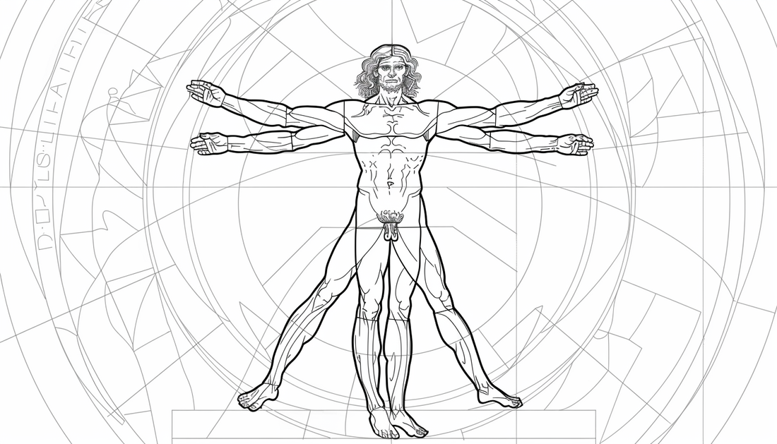 Leonardo da Vinci's Vitruvian Man representing holistic human development and integration of mind, body, and spirit