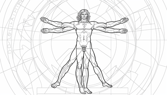 Leonardo da Vinci's Vitruvian Man representing holistic human development and integration of mind, body, and spirit