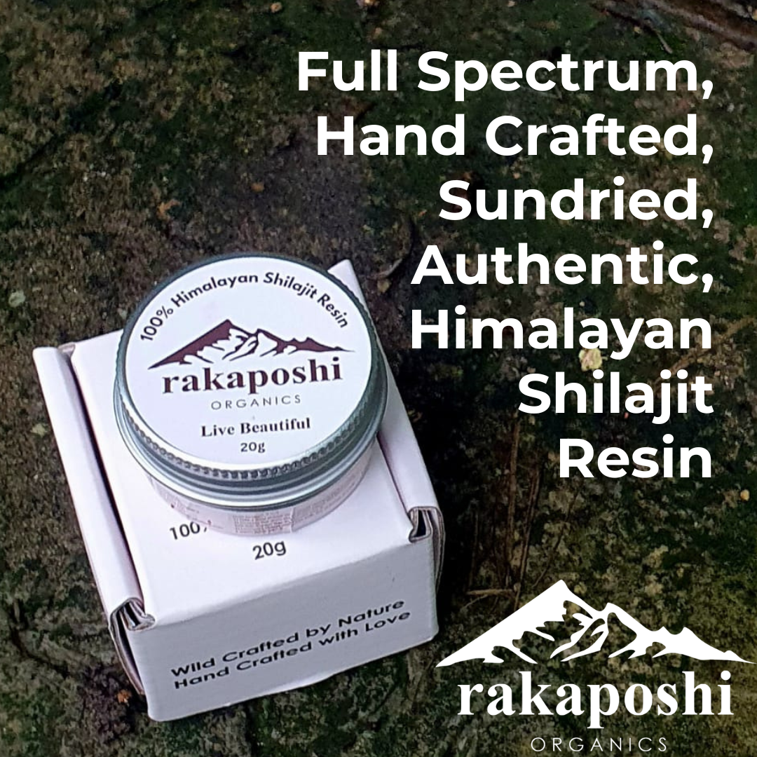 Rakaposhi Gold – authentic sundried Himalayan Shilajit resin from Gilgit-Baltistan, in eco friendly packaging.